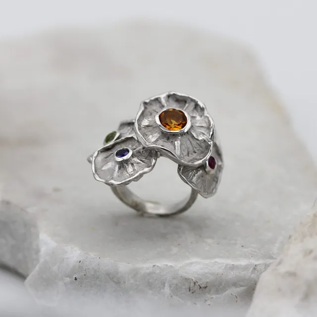 Anna Gioielli Winter Flower Anello Argento 5 Fiori Multicolore