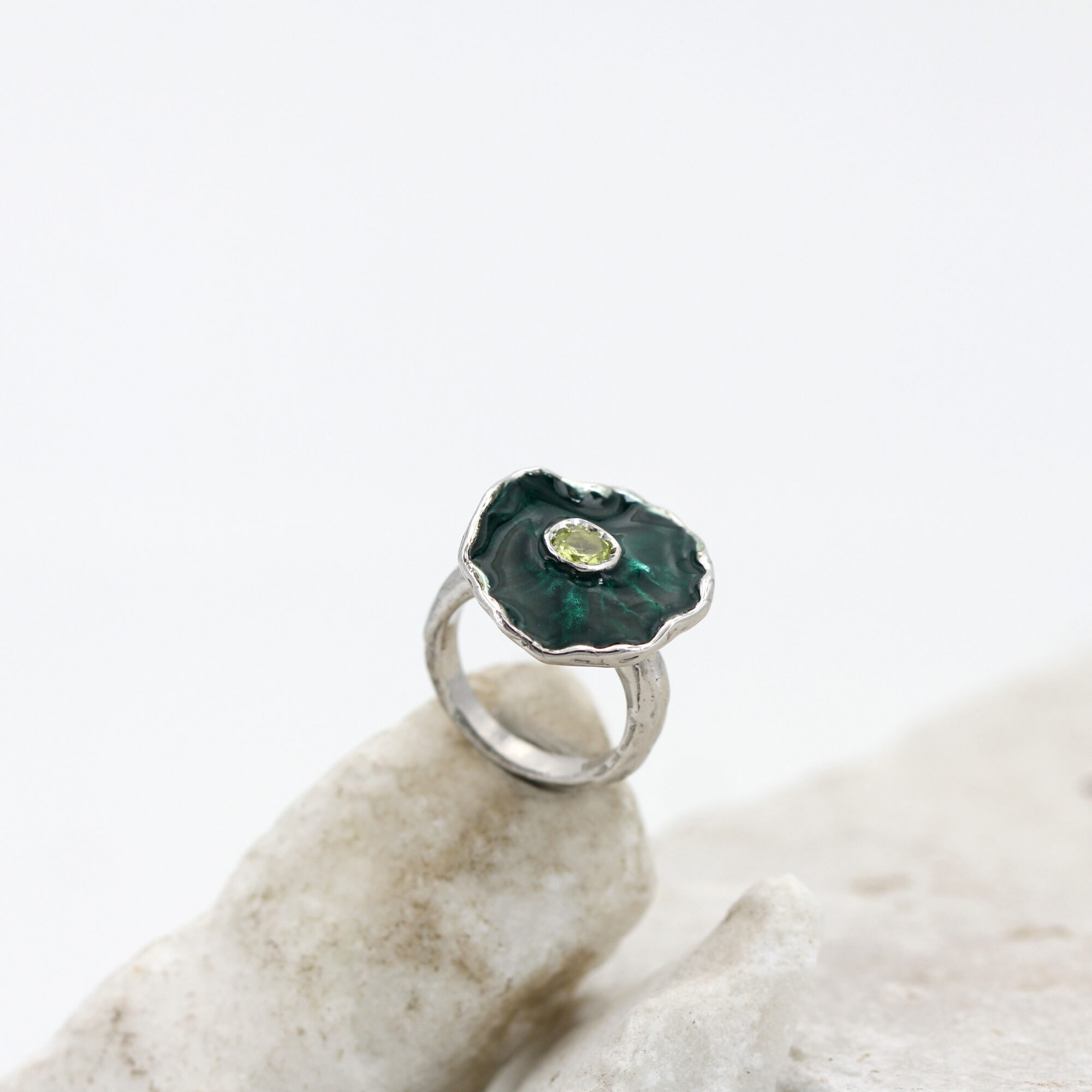 Anna Gioielli Winter Flower anello argento peridoto smalto verde