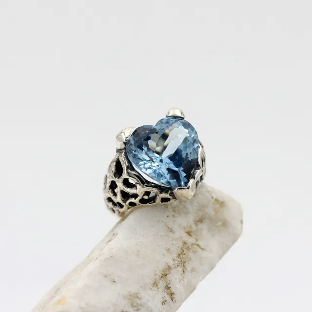 Anna Gioielli Marte Anello Argento Topazio Azzurro Cuore