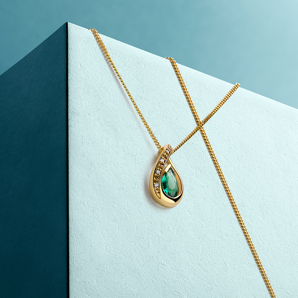 MIORE Necklace Collana Oro Giallo 9KT Smeraldo