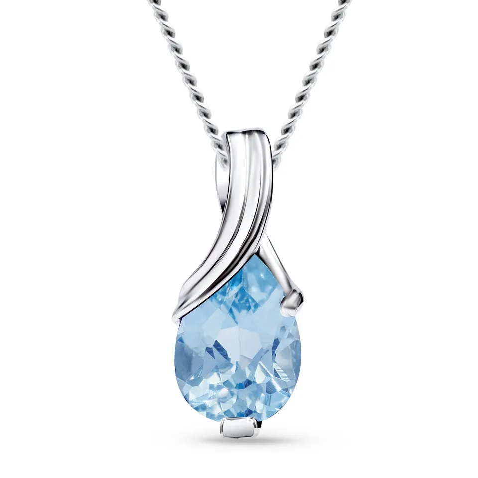 Miore Collana Oro Bianco 9 Kt Topazio Blu