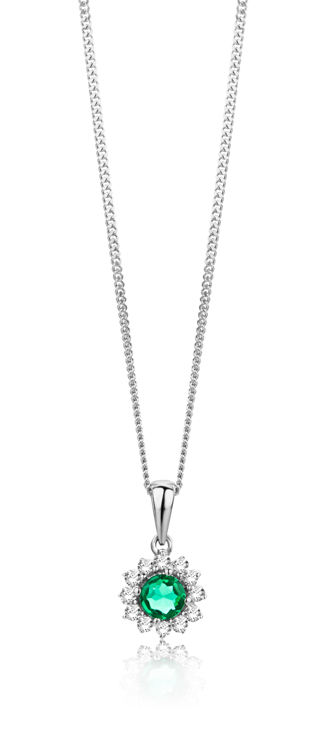 Miore collana oro bianco 9kt smeraldo creato