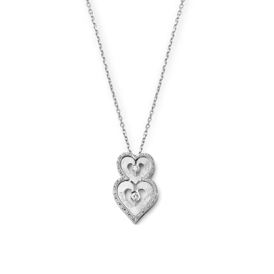 Noi Gioielli Ornato Collana oro bianco 18kt cuori diamanti