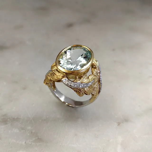 Anna Gioielli Fiorentino Anello Oro Acquamarina Diamanti