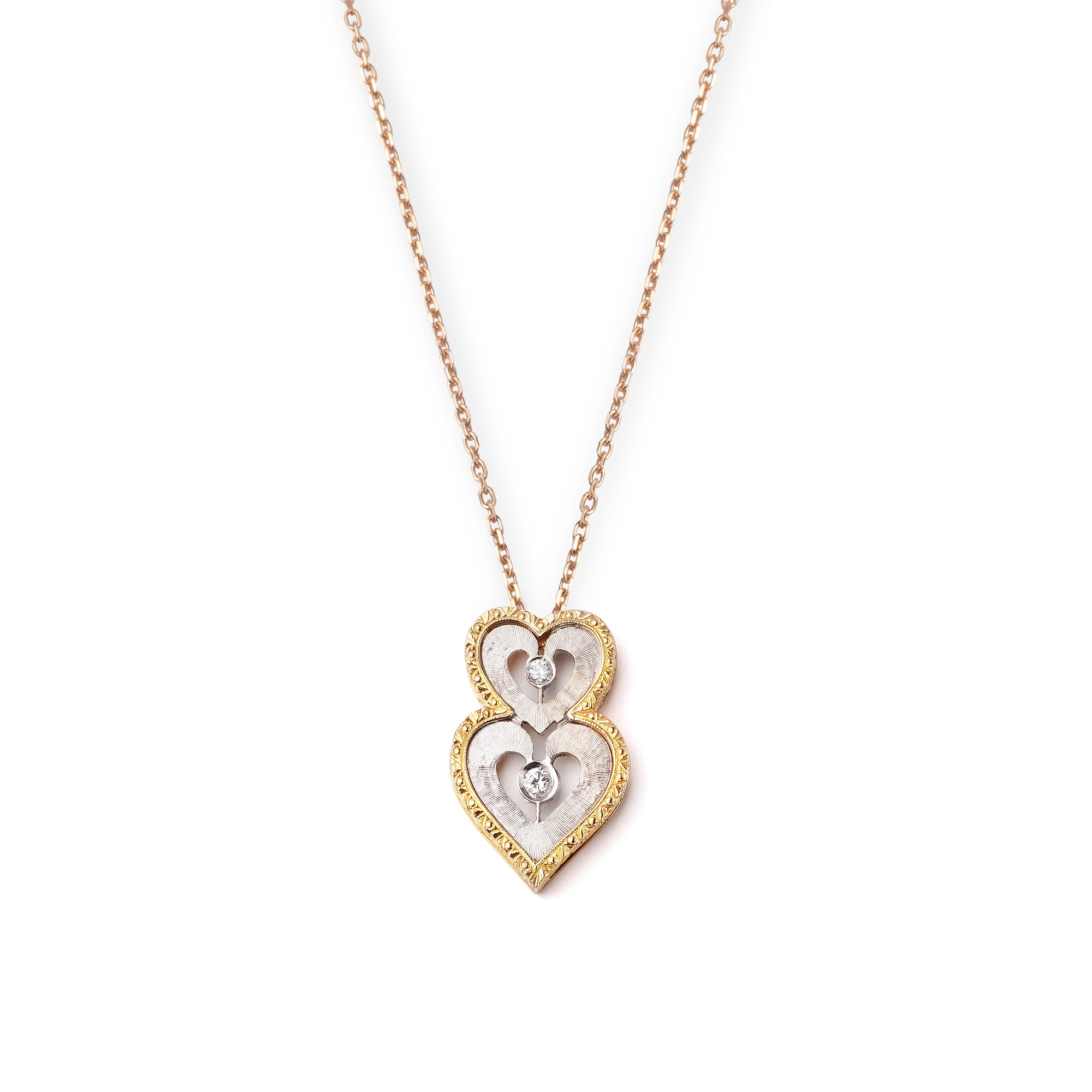 Noi Gioielli Firenze 1873 Ornato pendente doppio cuore oro diamanti