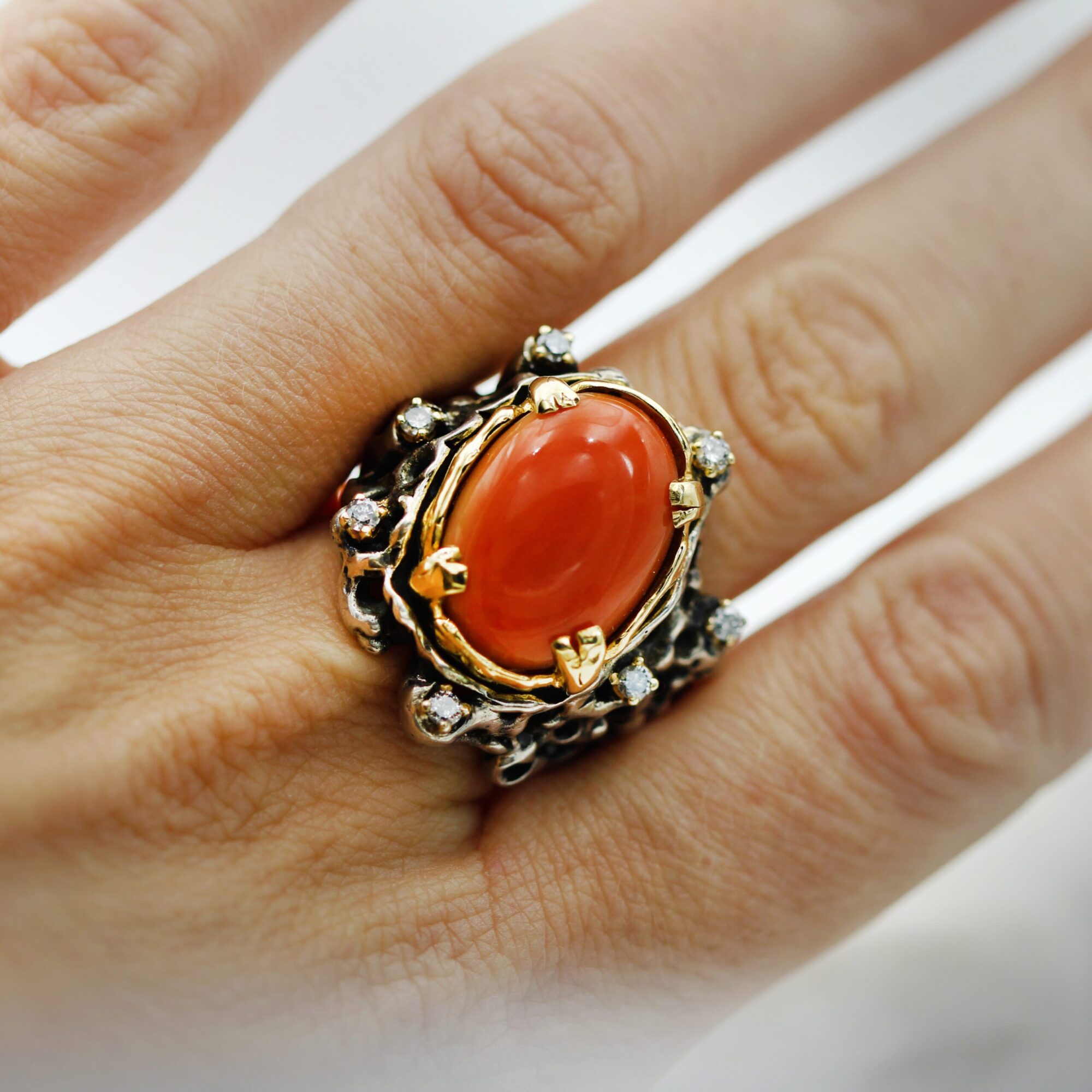 Anna Gioielli Marte anello argento oro corallo diamanti grigi