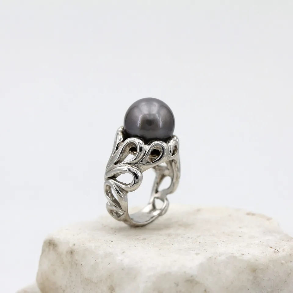 Anna Gioielli Anelli Anello Argento Perla Grigia Tahiti 12,8 mm
