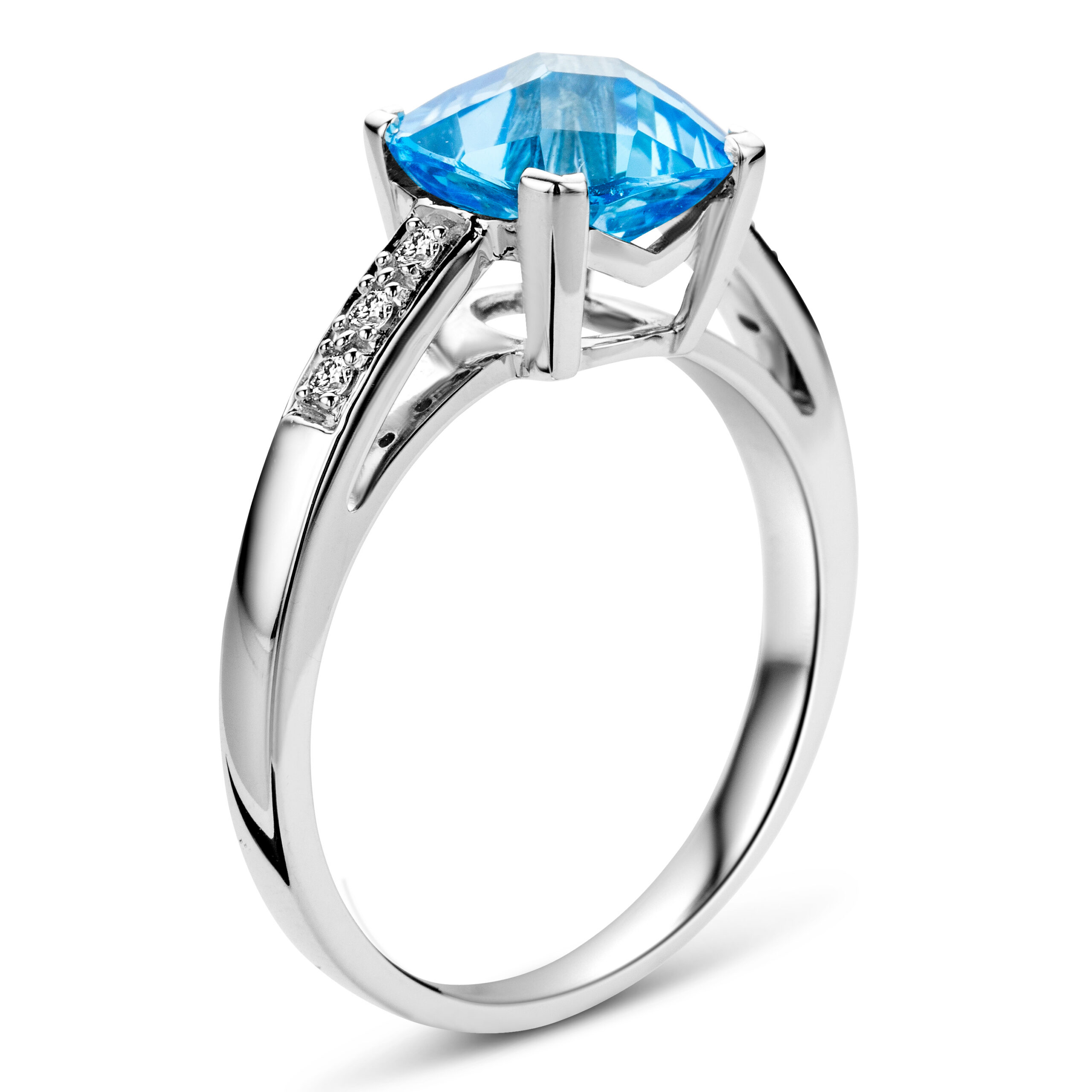 Miore Anello Oro Bianco 9Kt Topazio Swiss Blue