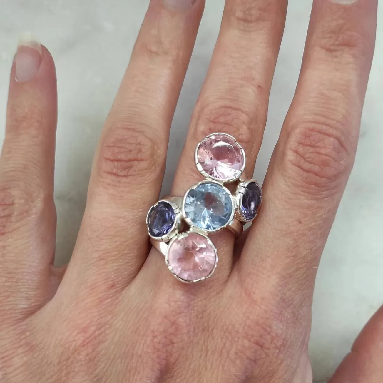 Anna Gioielli Anelli anello argento 5 paste vitree rosa celeste viola