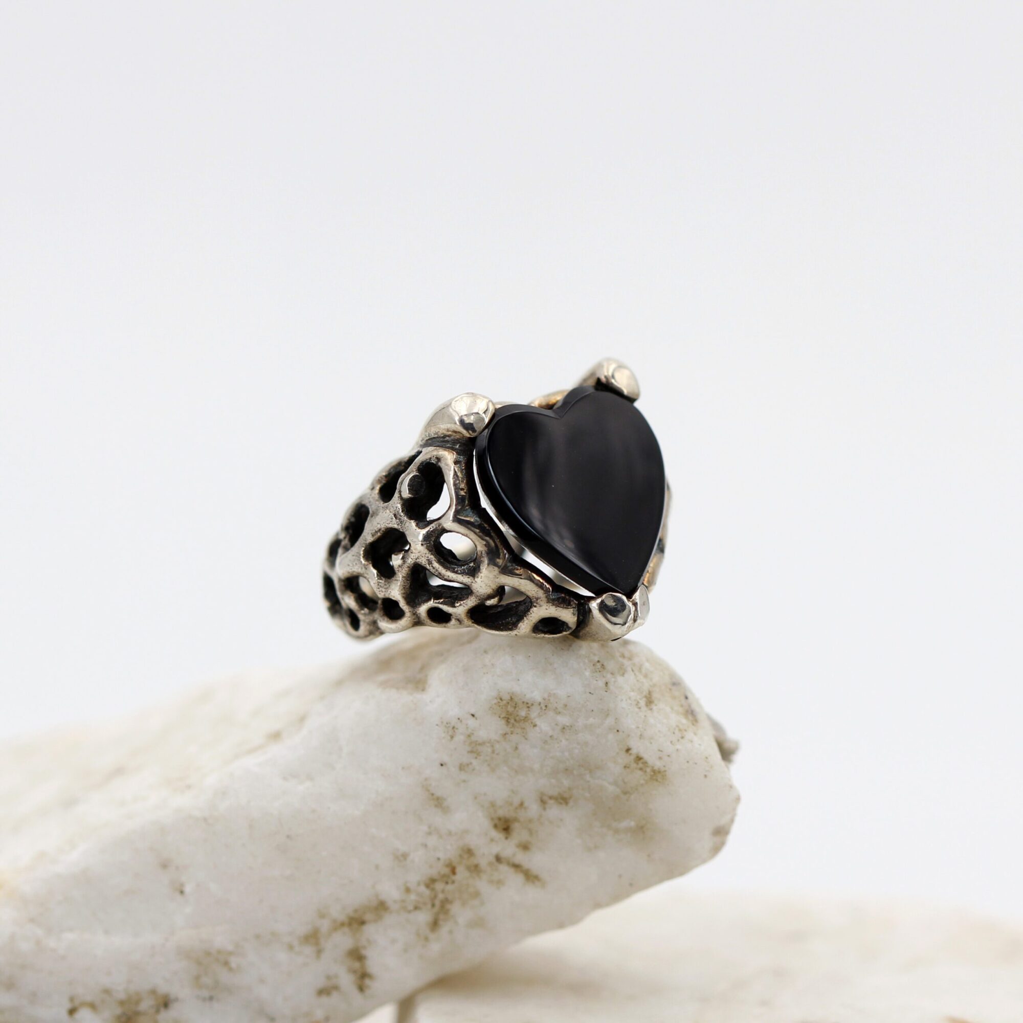 Anna Gioielli Marte Anello Argento Onice Nero Cuore