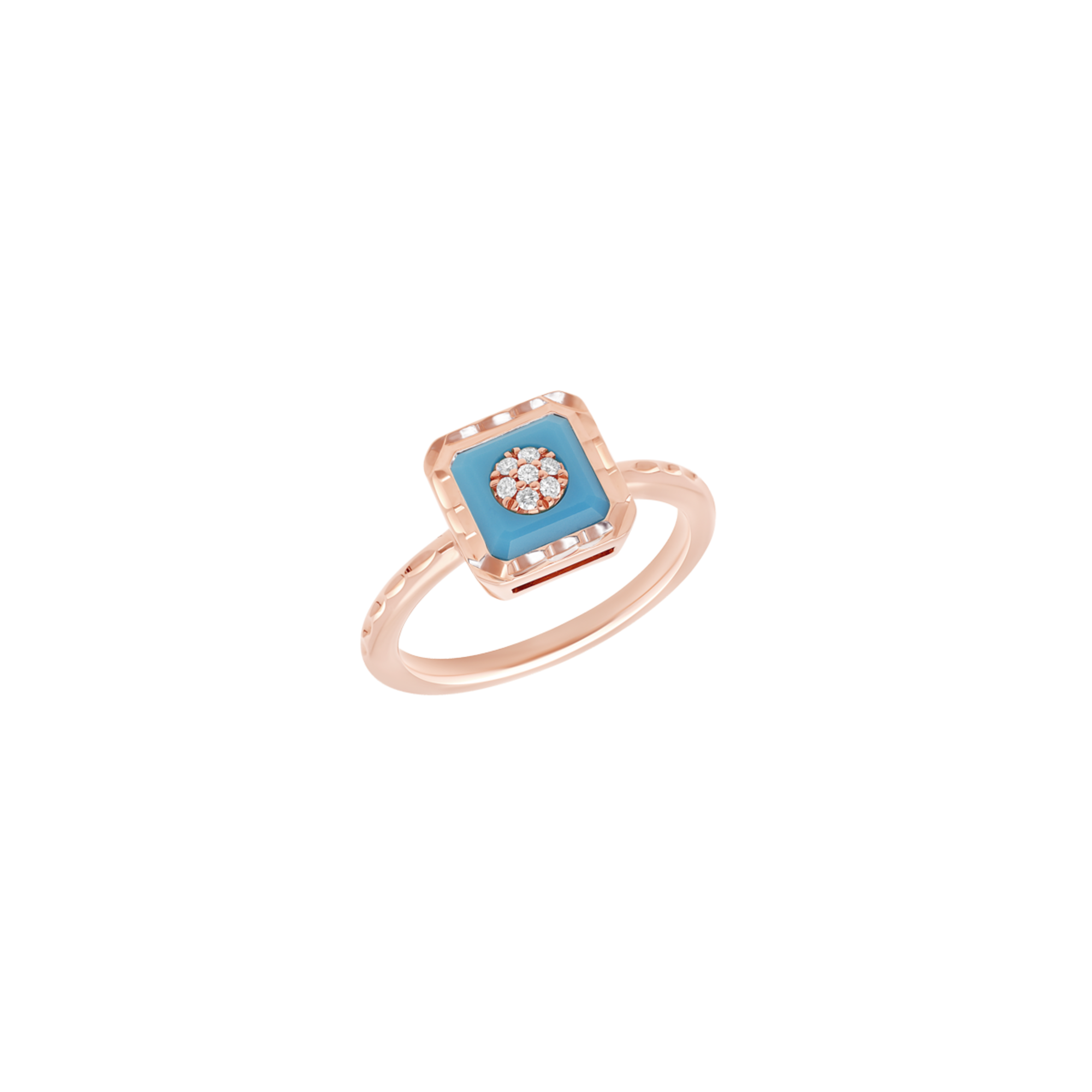 Korloff Je Play anello quadrato oro rosa turchese 52