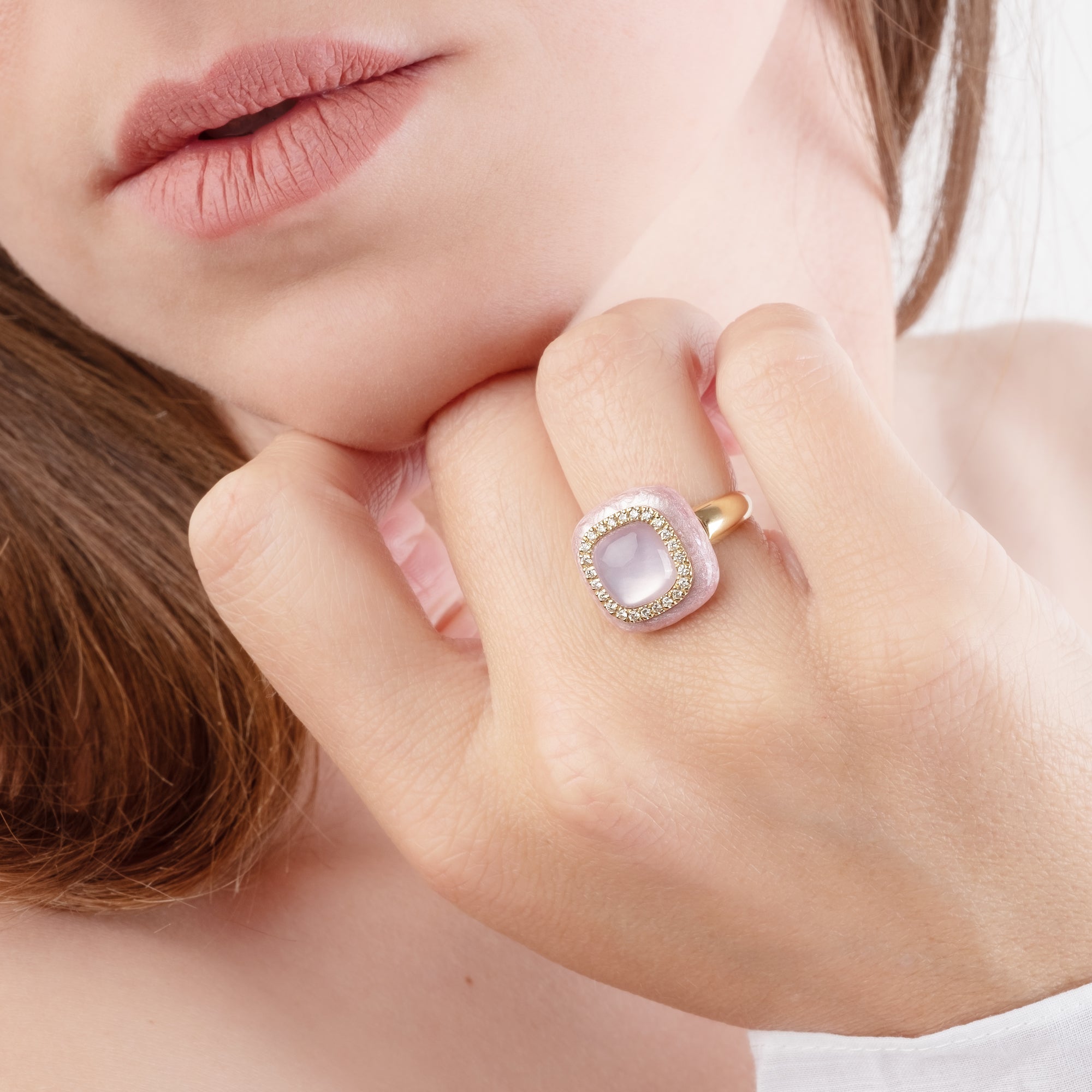 Noi Gioielli Firenze 1873 Mistica anello oro giallo smalto rosa 16 mm