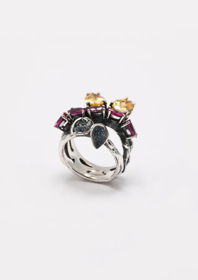 Voodoo Jewels Bold Shapes Gynura anello argento misura M