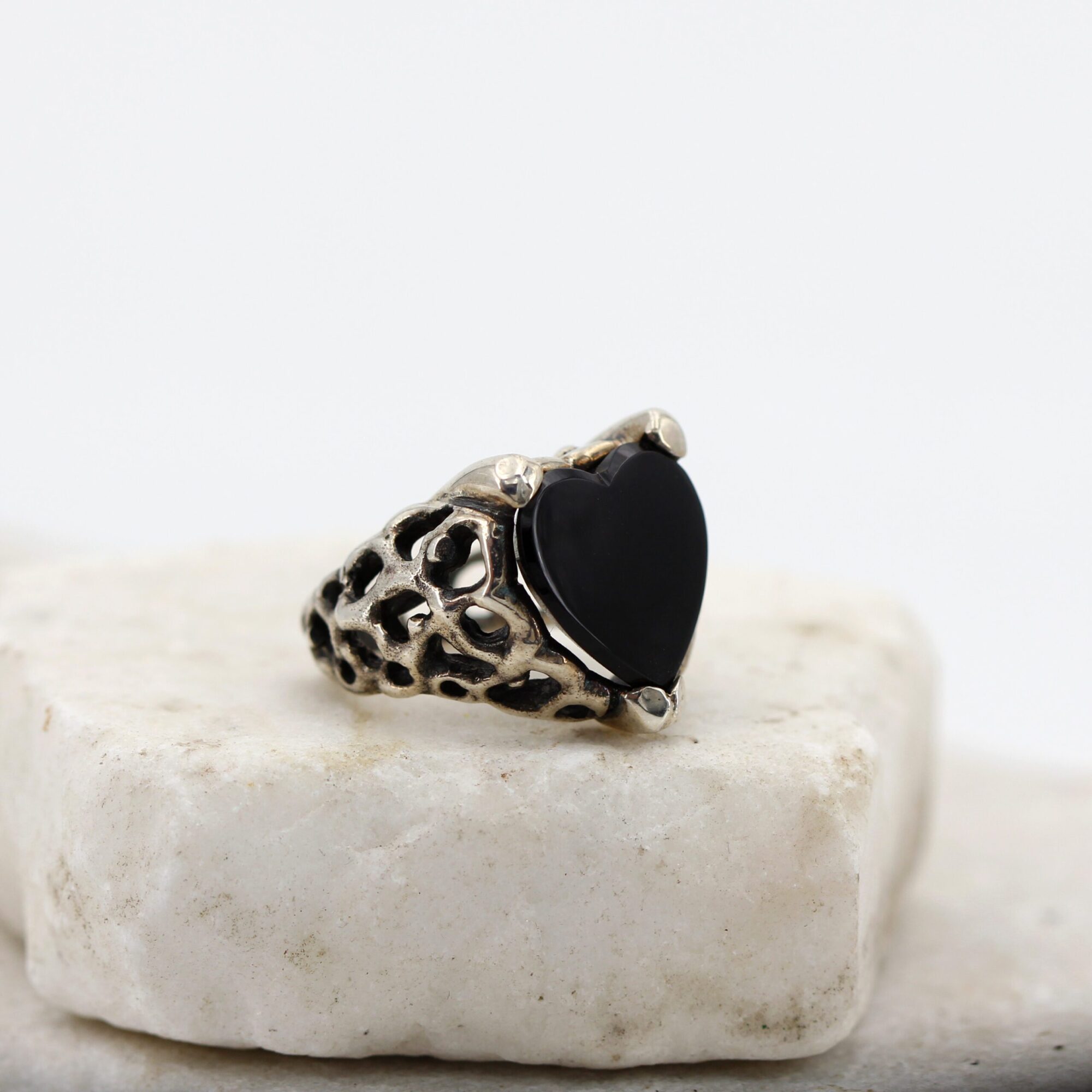 Anna Gioielli Marte Anello Argento Onice Nero Cuore