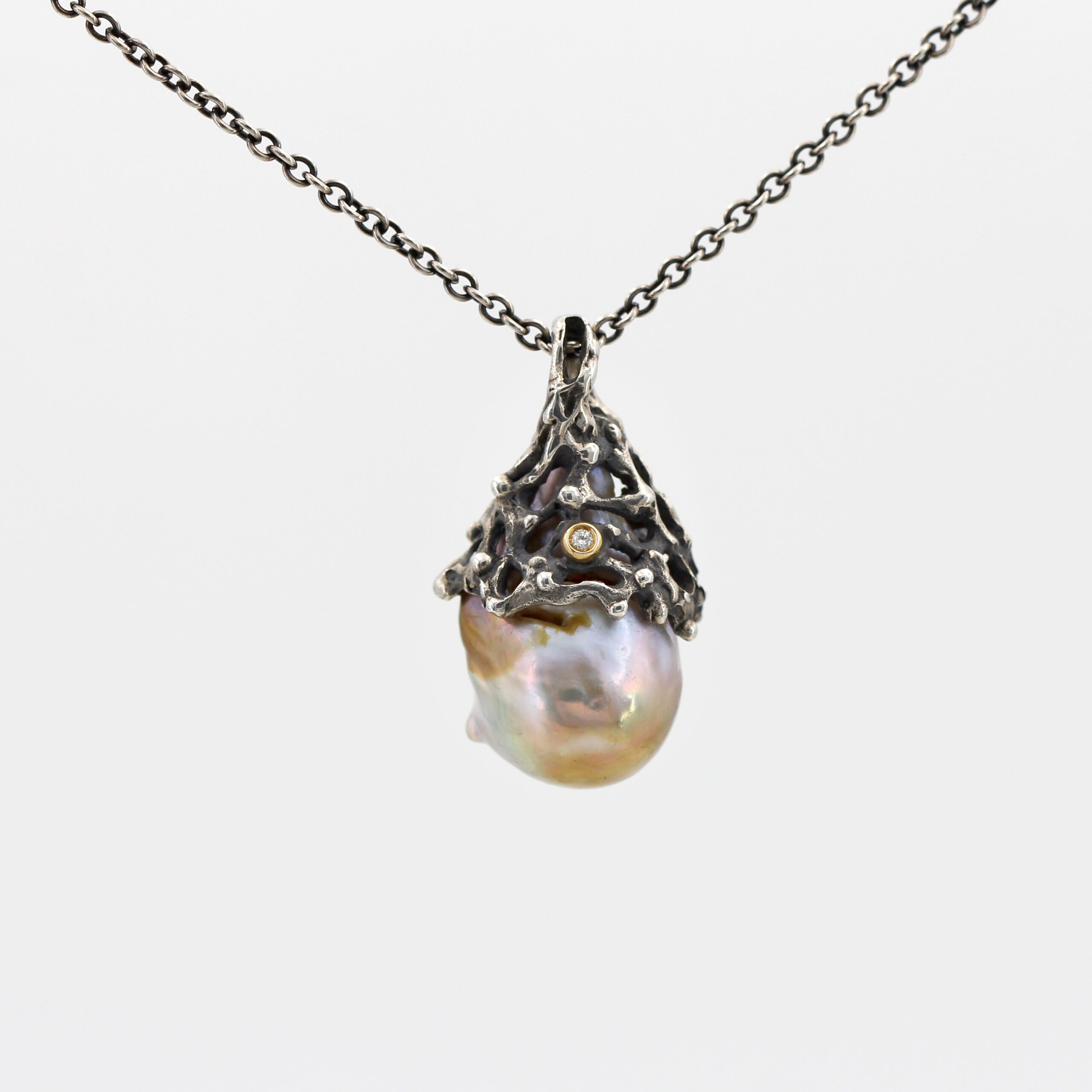 Anna Gioielli Marte pendente argento perla barocca diamante 50 cm
