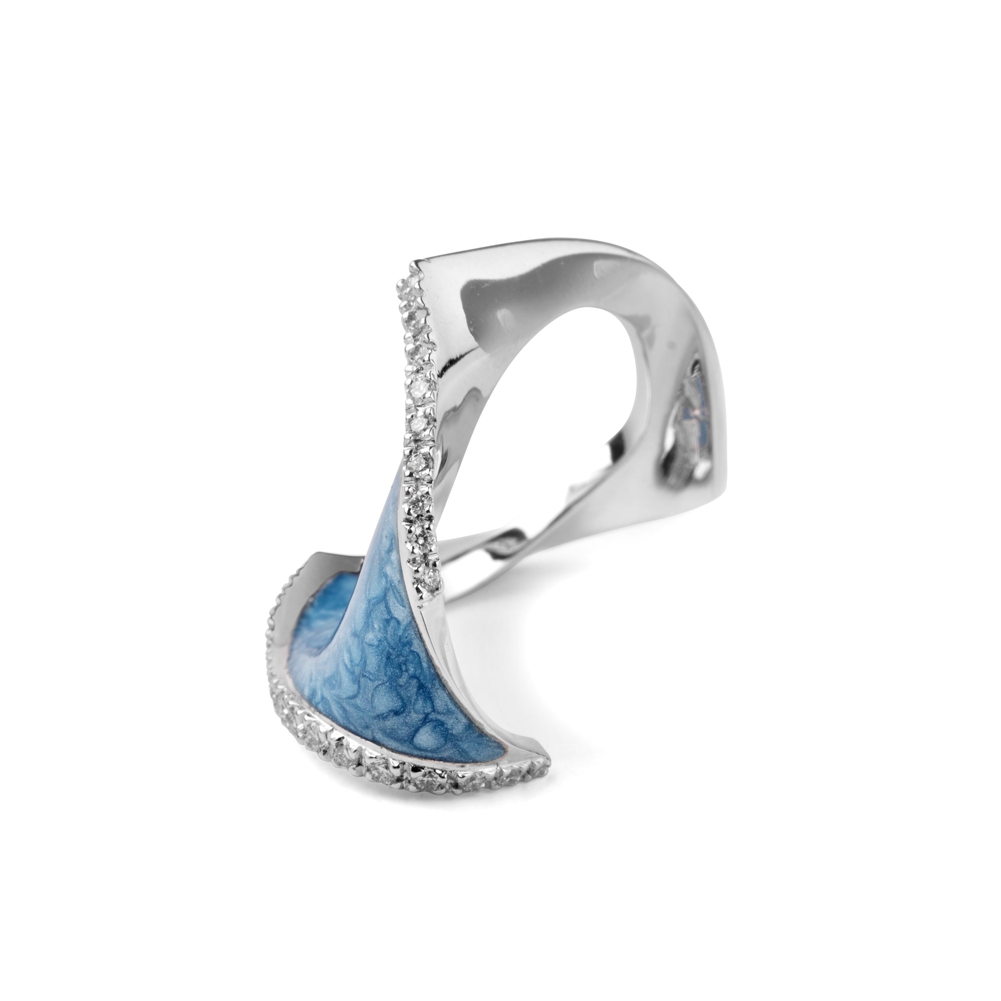 Noi Gioielli Onda anello oro bianco smalto azzurro diamanti