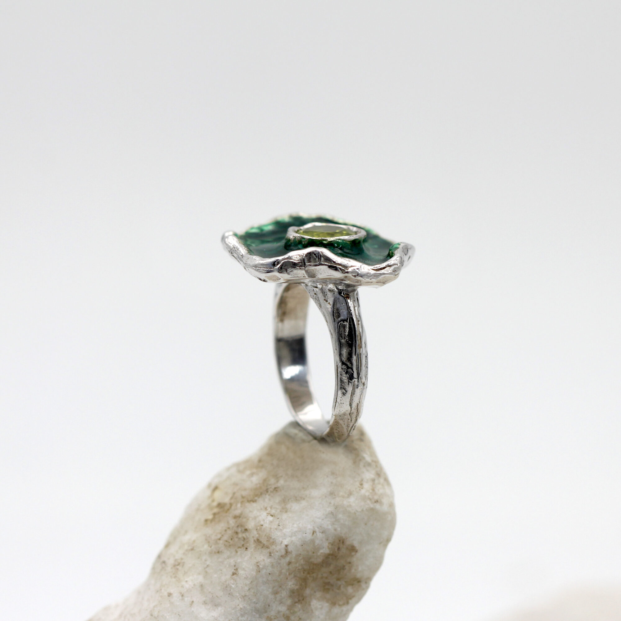 Anna Gioielli Winter Flower Anello Argento Peridoto Verde 21 mm
