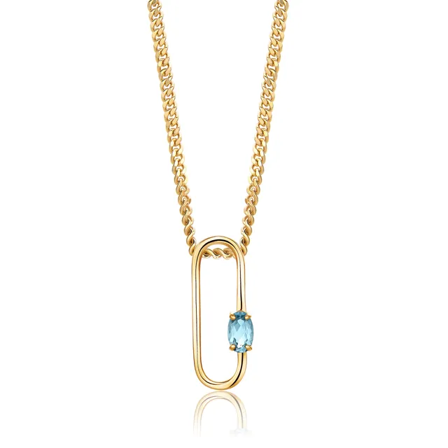 Miore Collana Argento 925 Placcato Oro Topazio Blu Svizzero