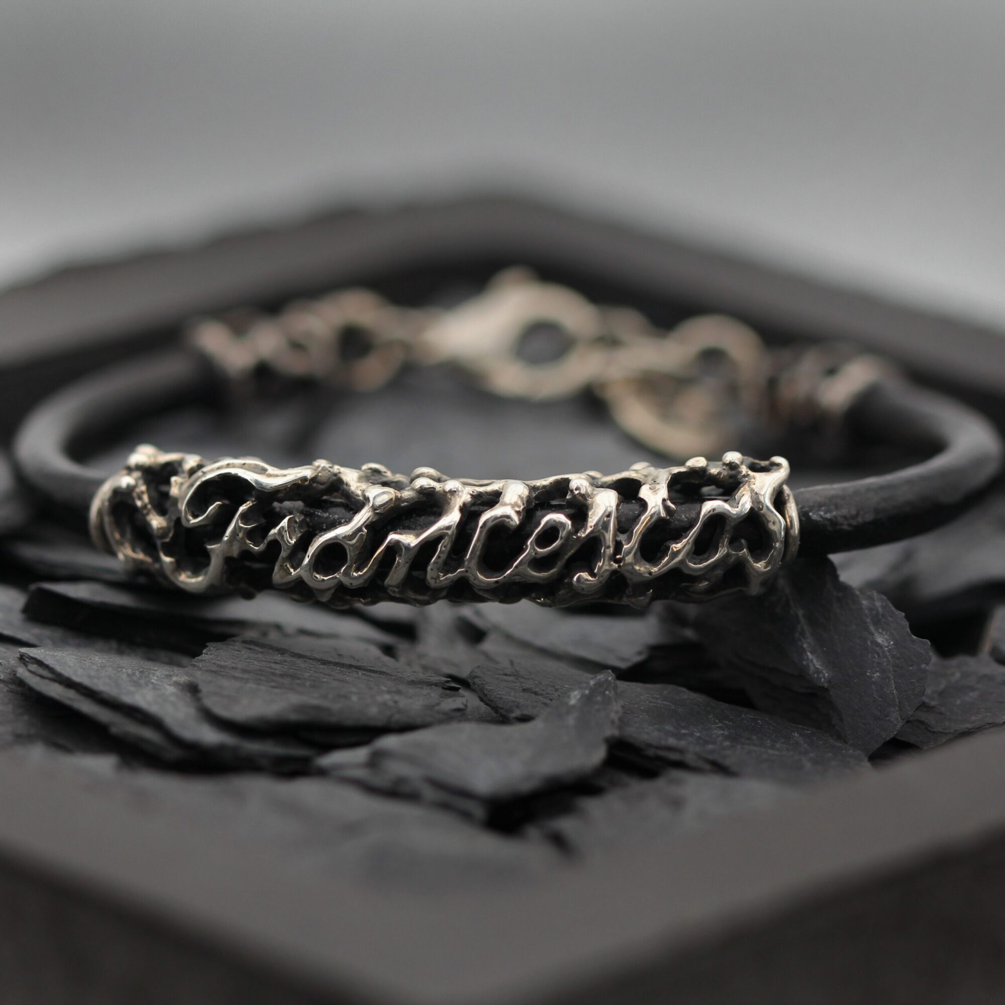 Anna Gioielli Braccialetti Bracciale Nome Argento Cuoio Nero