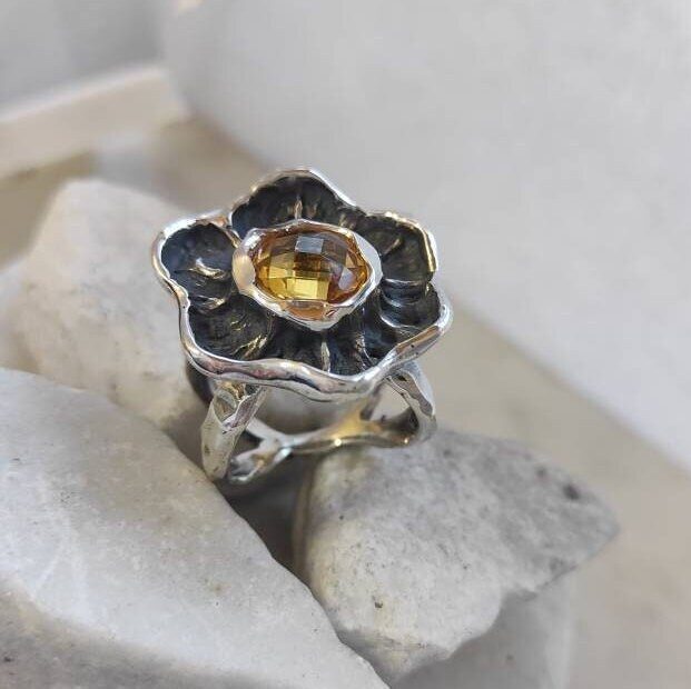 Anna Gioielli Winter Flower anello argento quarzo citrino