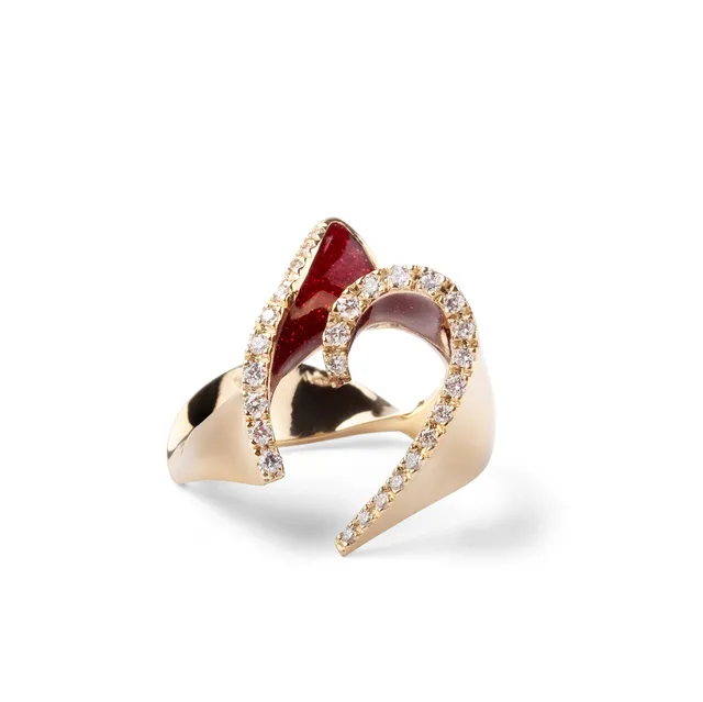 Noi Gioielli Firenze 1873 Onda anello oro giallo smalto rosso diamanti