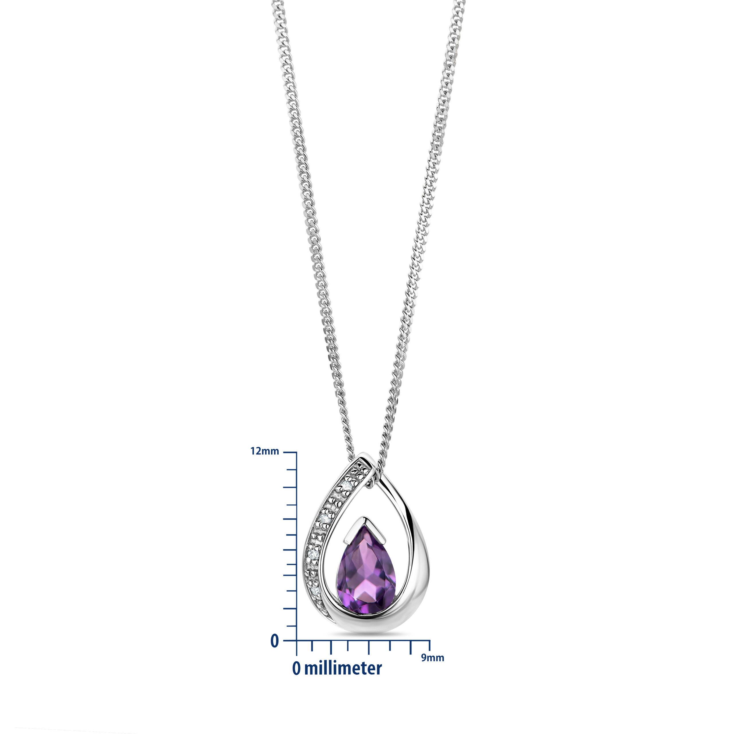 Miore Collana Oro Bianco Ametista 9Kt