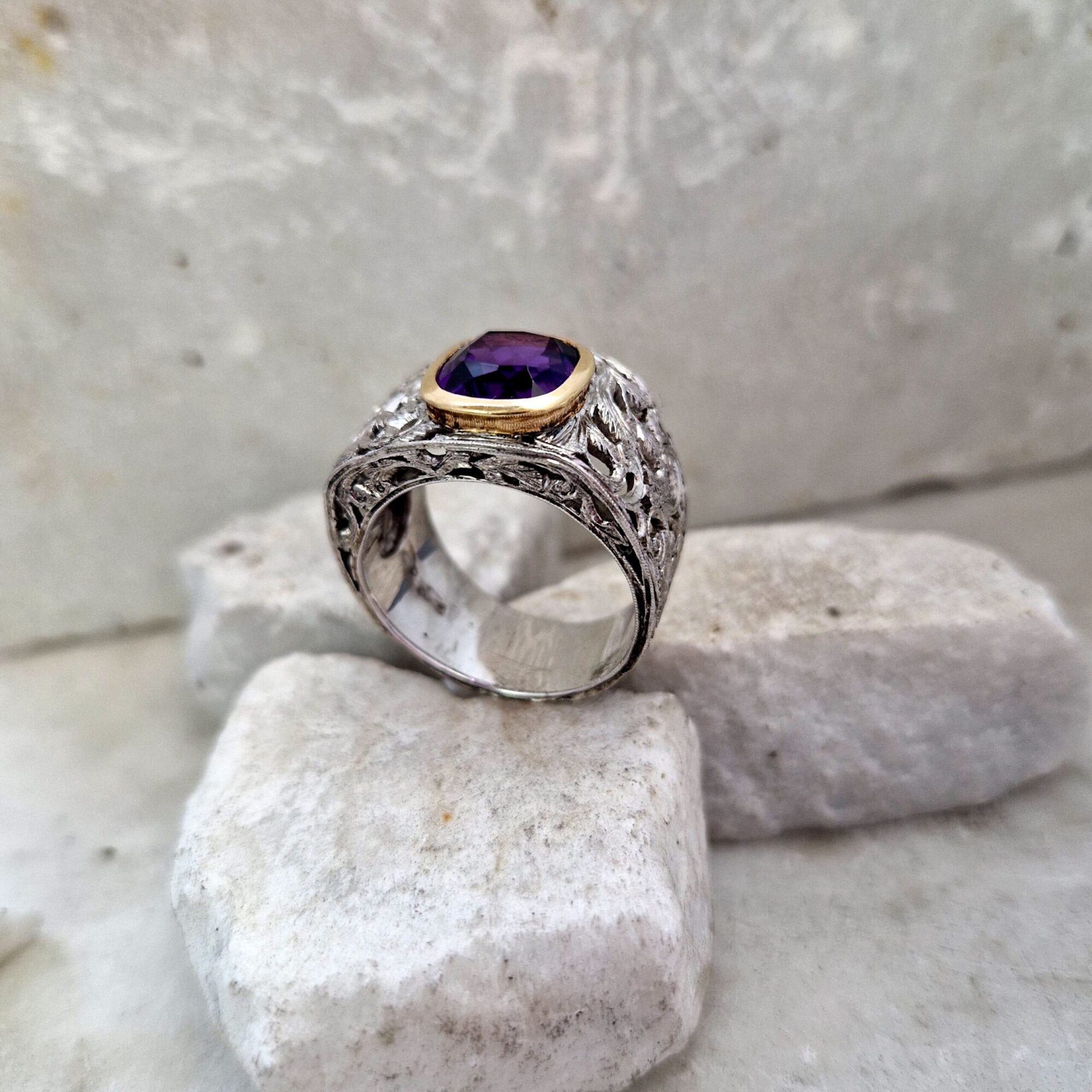 Anna Gioielli Jolly Jewels Ametista anello oro argento asimmetrico