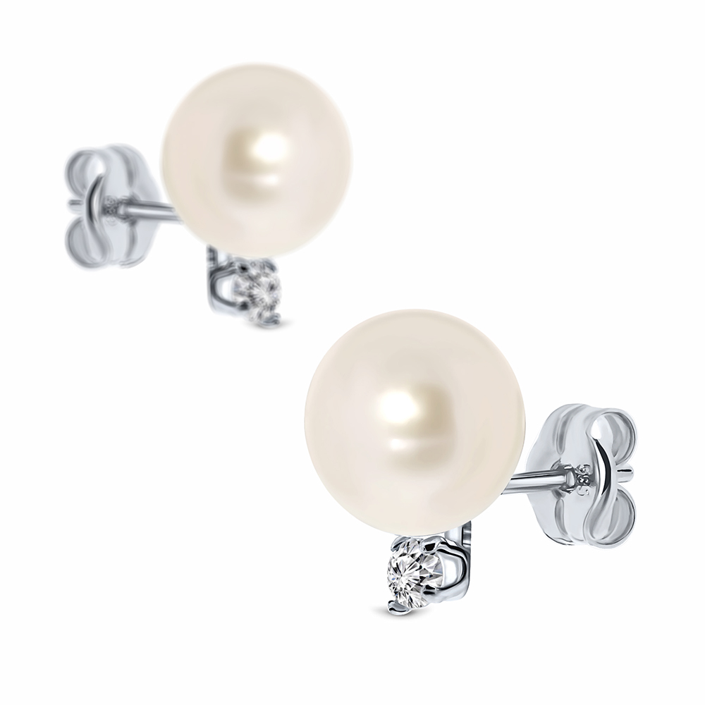 Miore Earrings Orecchini Oro Bianco 9Kt Perla e Zirconia