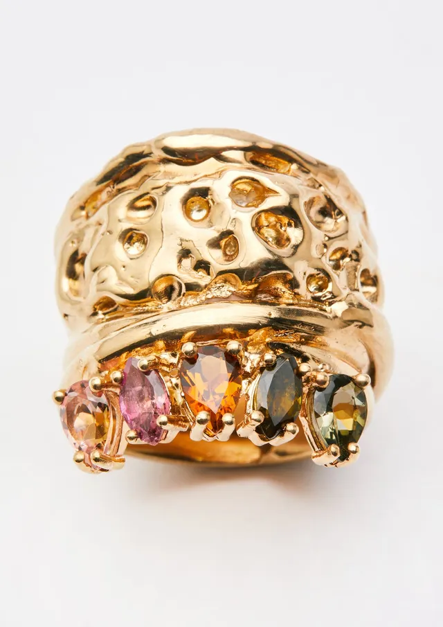 Voodoo Jewels Bold Shapes Cata anello oro tormaline naturali