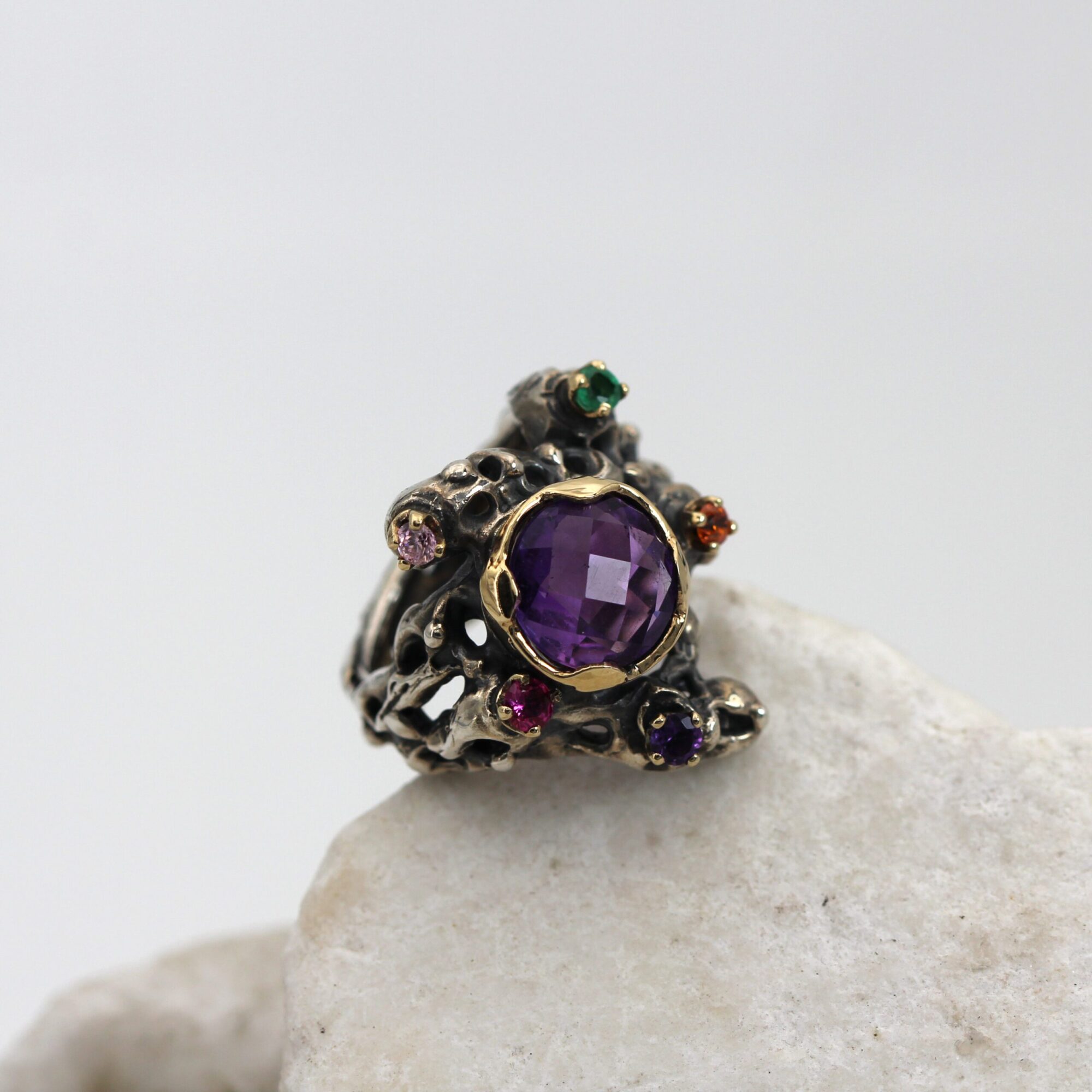 Anna Gioielli Marte Ametista anello oro argento 4,22 ct pavé
