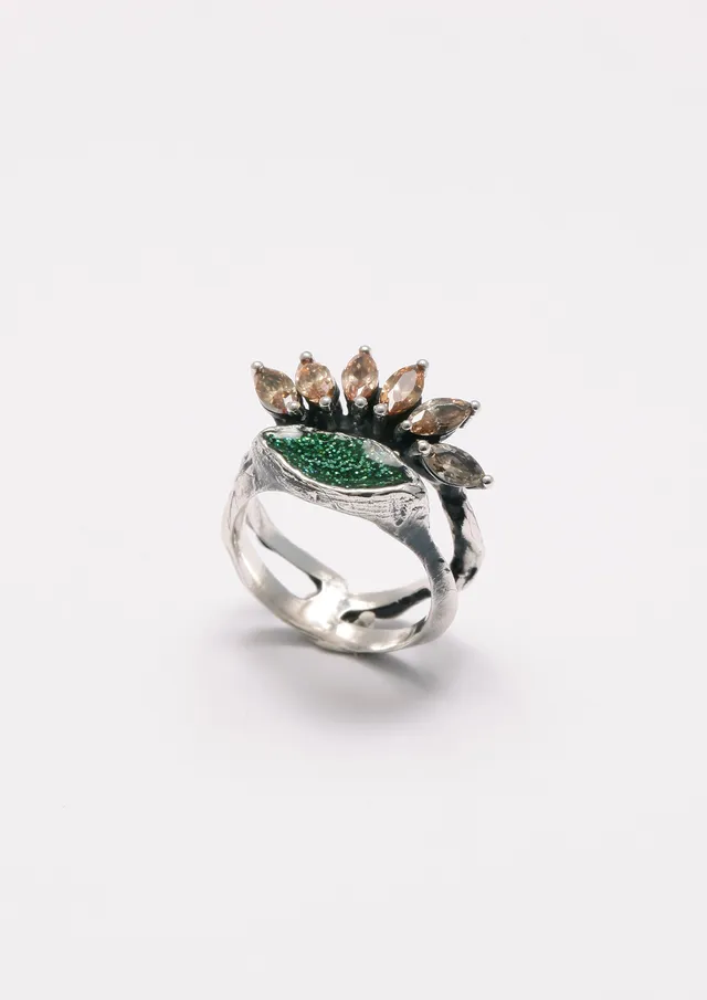 Voodoo Jewels Bold Shapes Green Amaranta anello argento verde