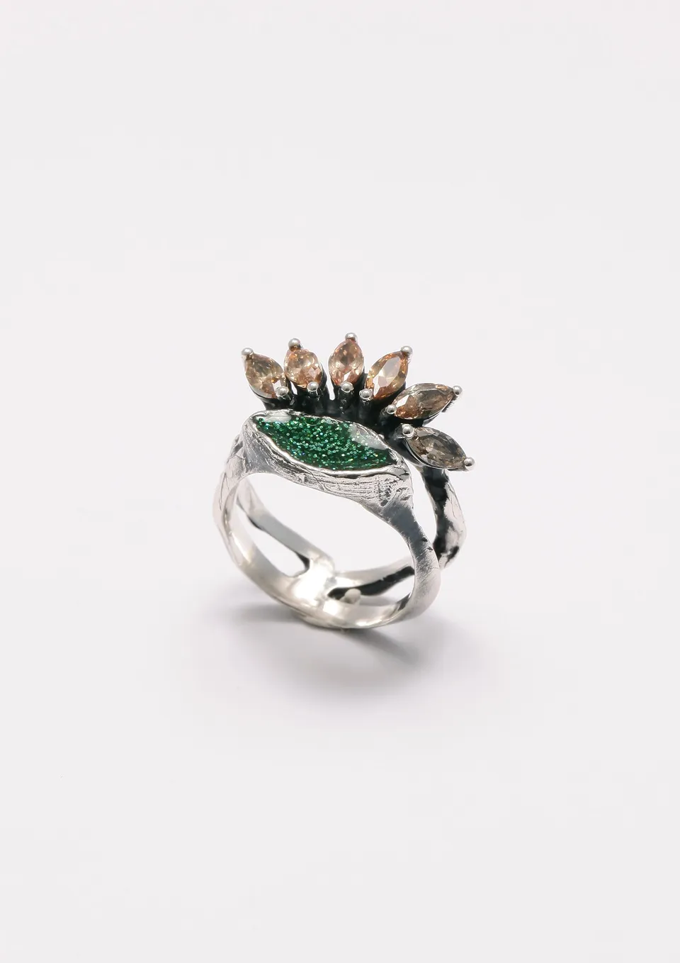 Voodoo Jewels Bold Shapes Green Amaranta anello argento verde