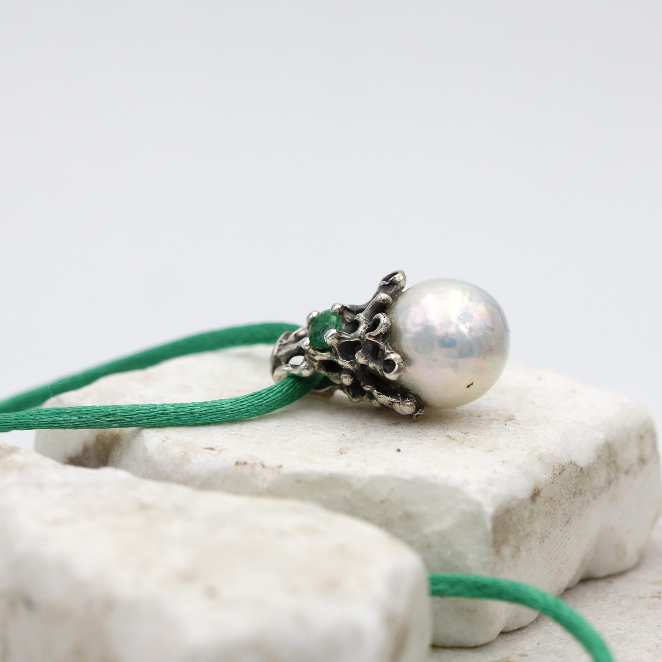 Anna Gioielli Collezione Marte pendente argento smeraldo perla 27 mm
