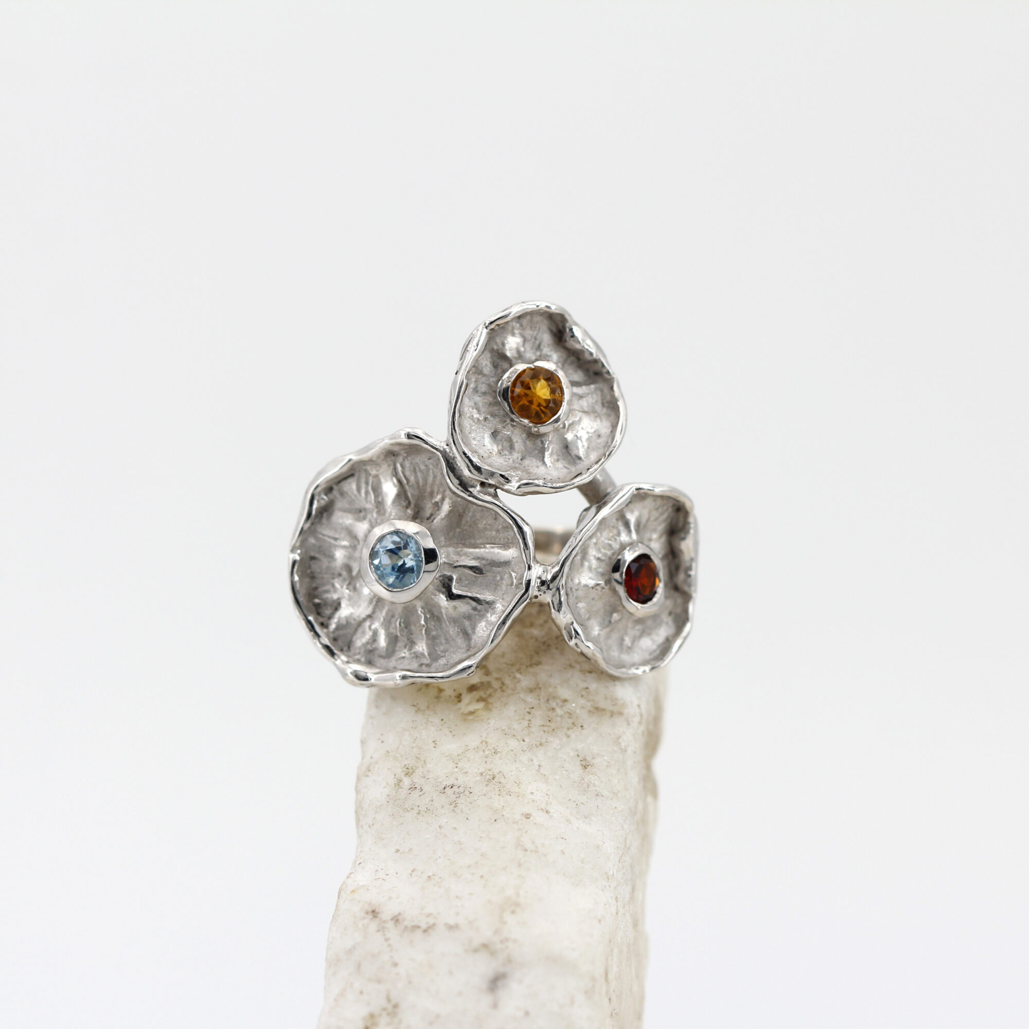 Anna Gioielli Winter Flower anello argento 925 tre fiori citrino