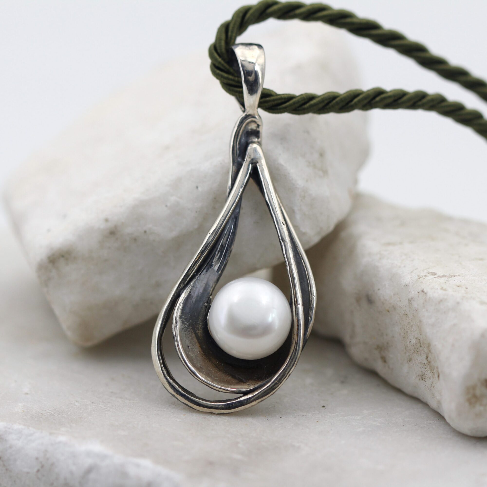 Anna Gioielli Pendenti collana perla argento corda verde