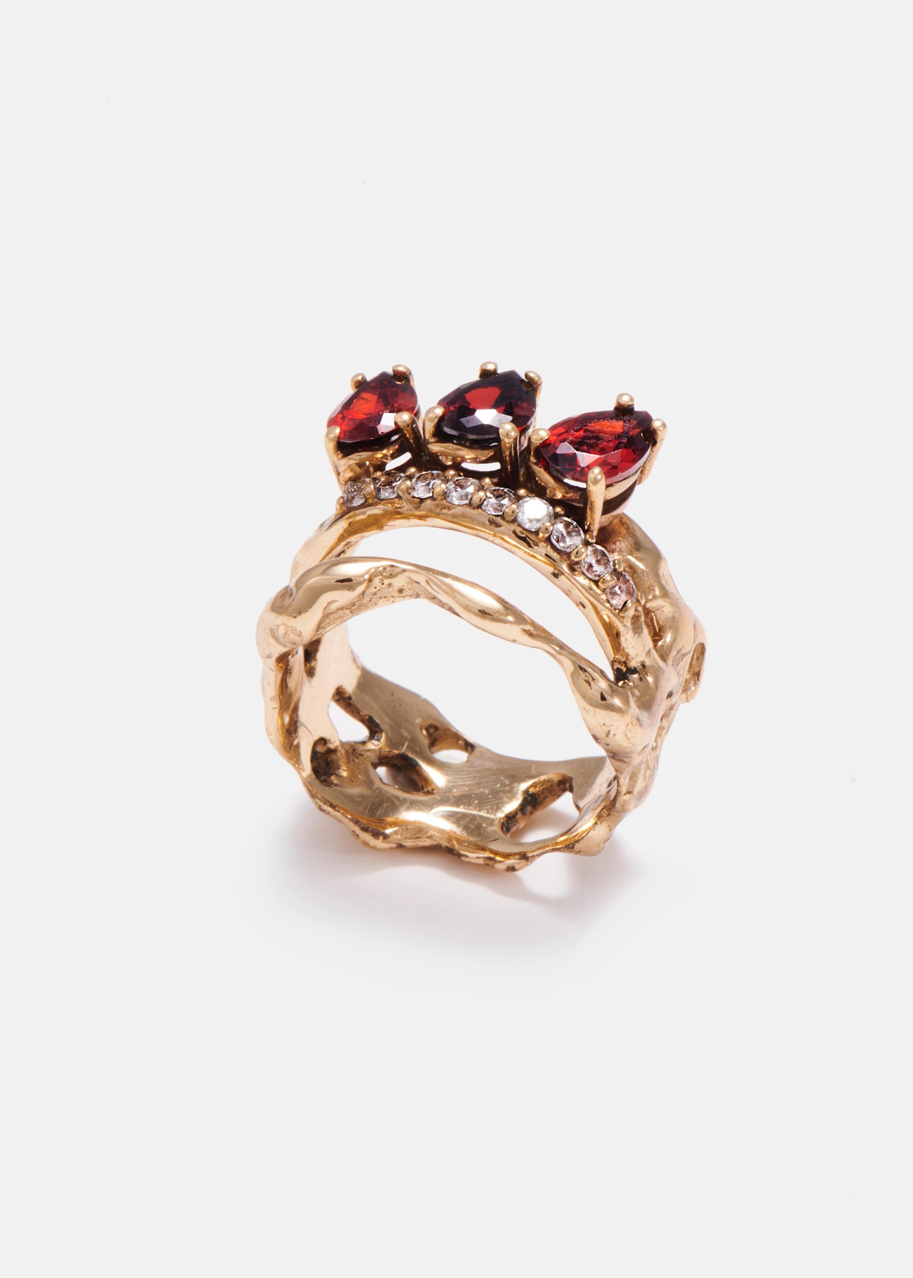Voodoo Jewels Bold Shapes Eros anello bronzo pietre goccia