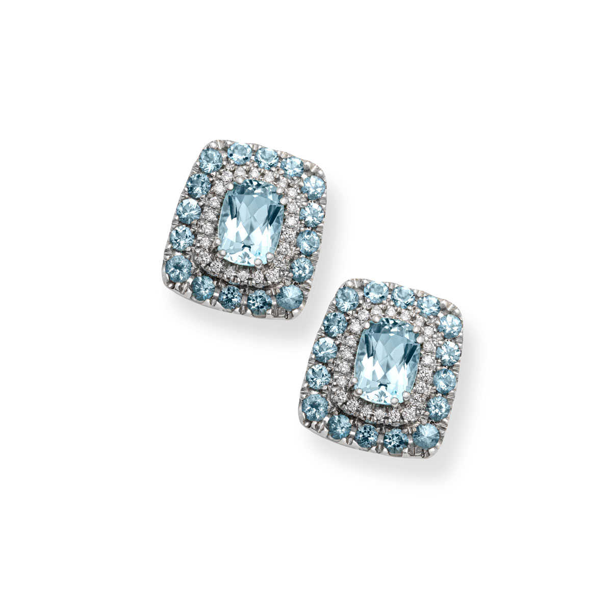 Polello Semipreziosi Orecchini Platino Acquamarina Cushion Diamanti