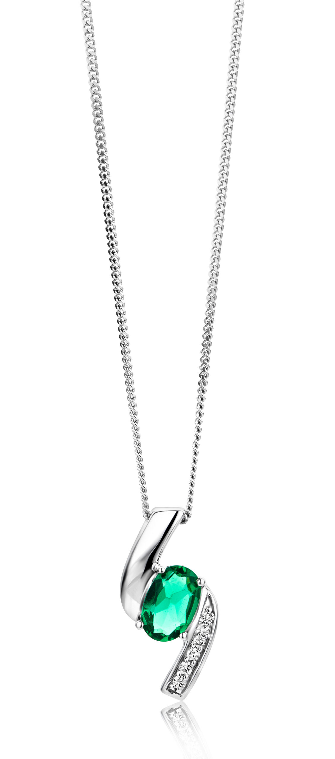Miore Collana Oro Bianco 9KT Smeraldo Creato