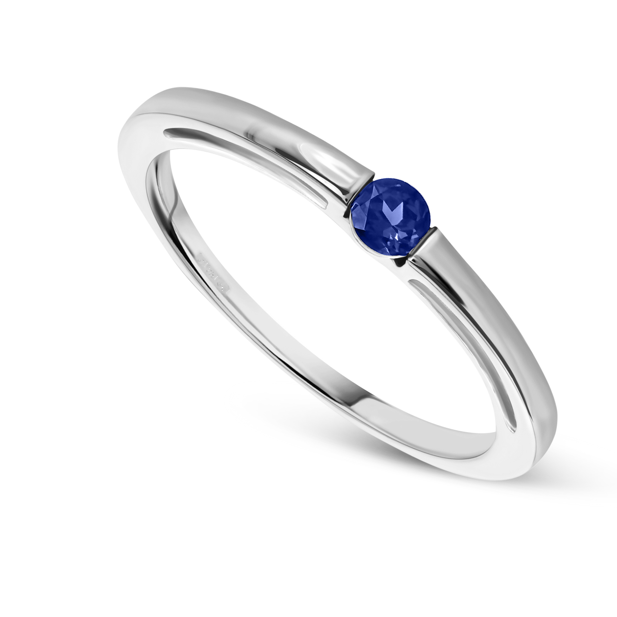 Miore Ring Anello Oro Bianco 14KT con Zaffiro Creato