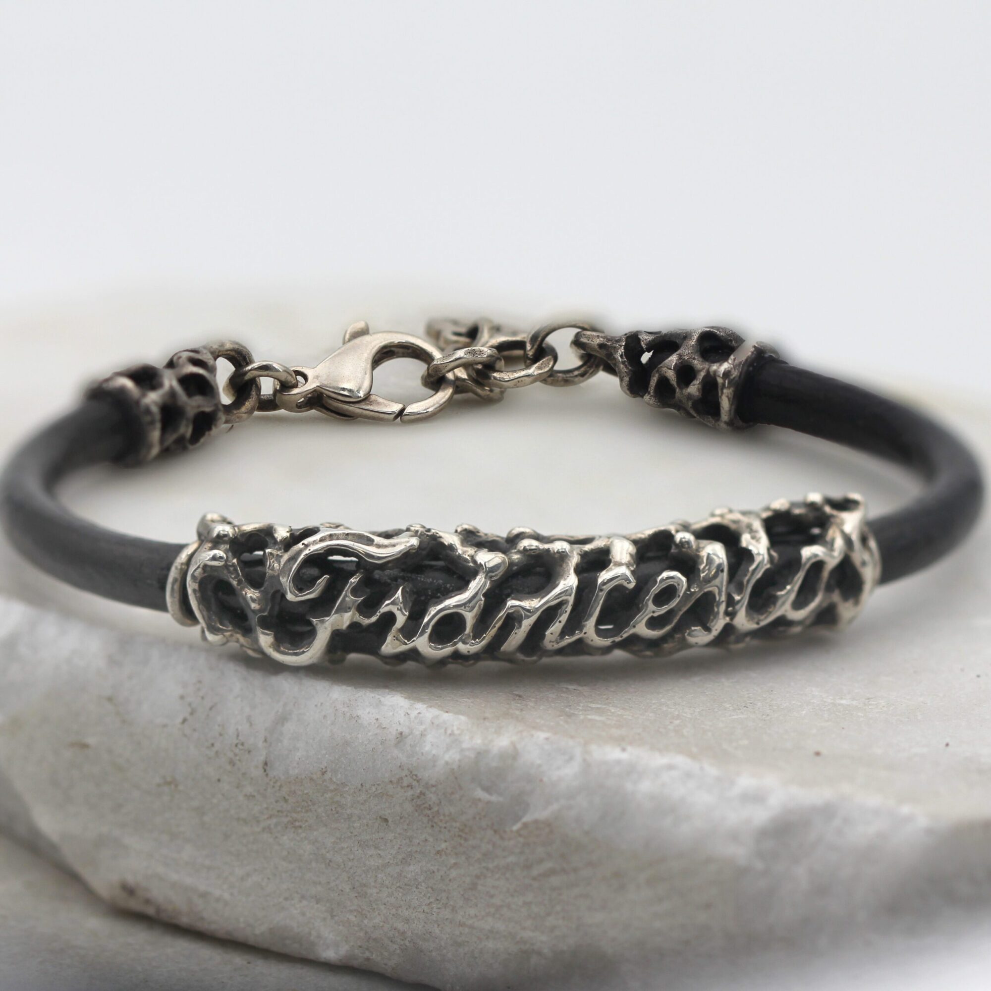 Anna Gioielli Braccialetti Bracciale Nome Argento Cuoio Nero