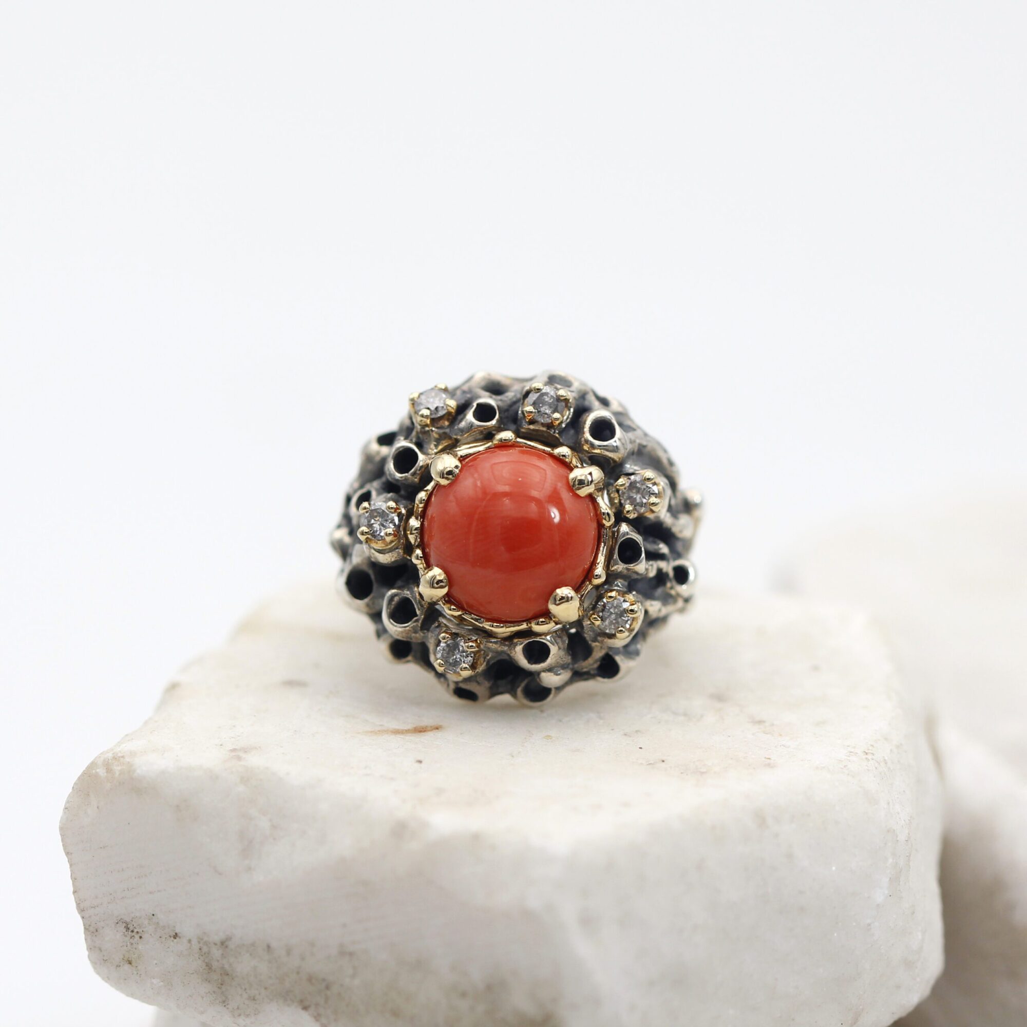 Anna Gioielli Marte Anello Argento Corallo Diamanti Grigi Oro
