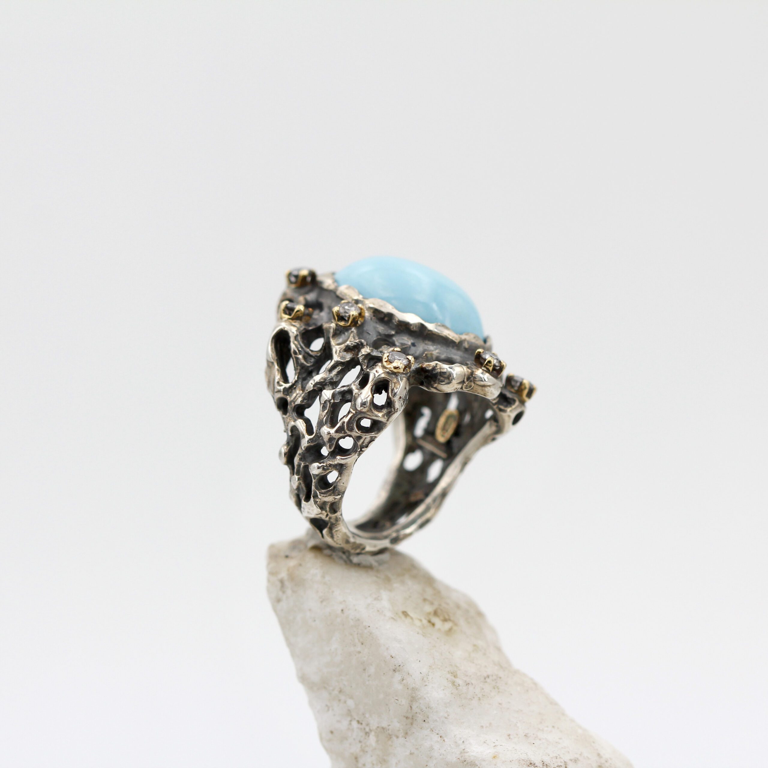 Anna Gioielli Marte Anello Argento Turchese Diamanti Grigi 0.25 ct