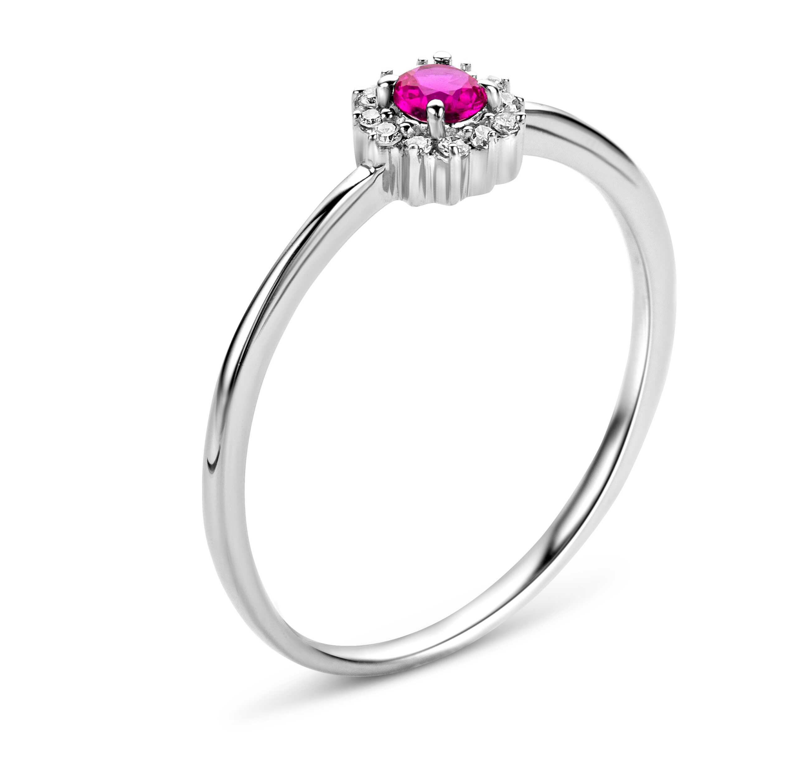 Miore Anello Oro Bianco 9KT Rubino Creato