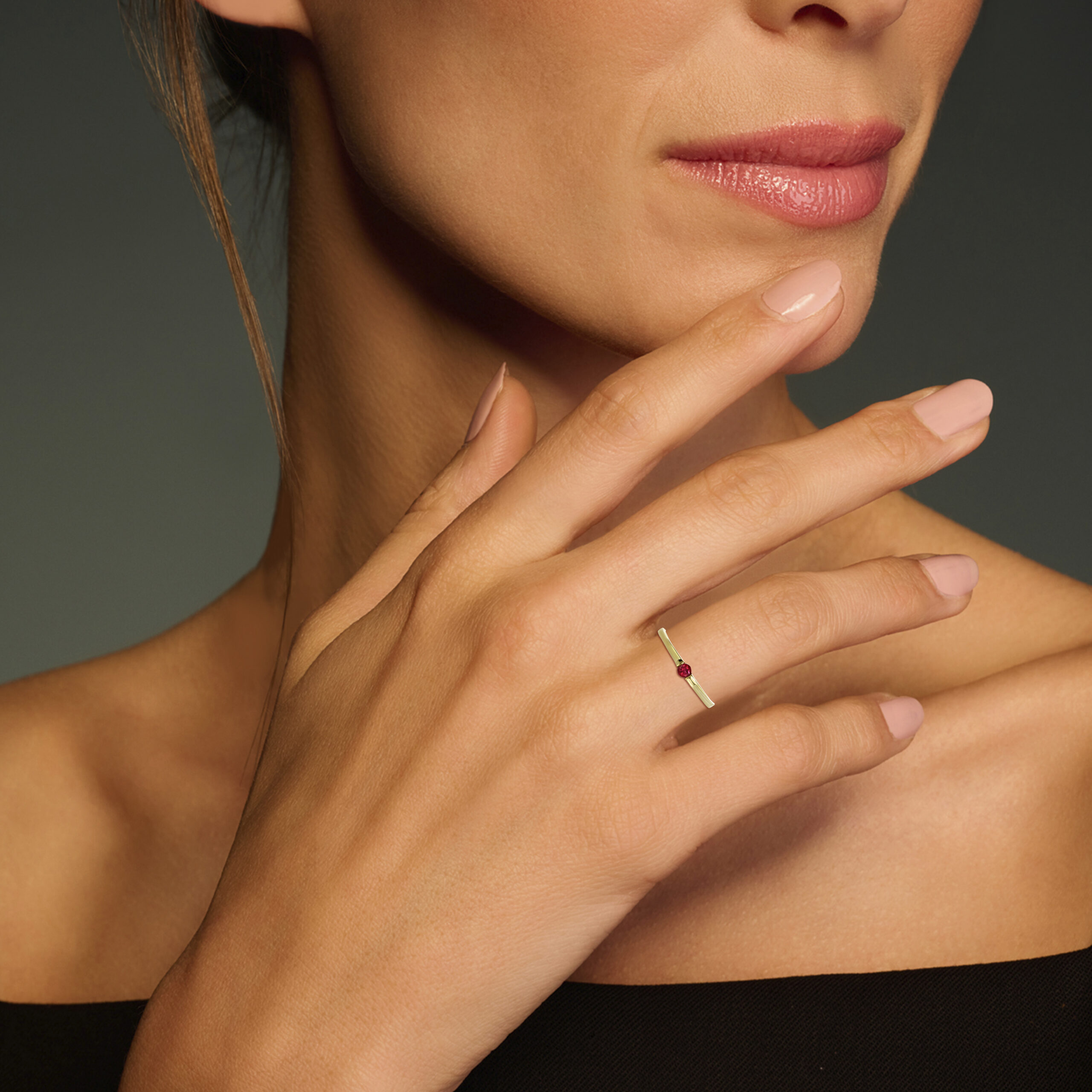 Miore Anello Oro Giallo 14KT Rubino Creato