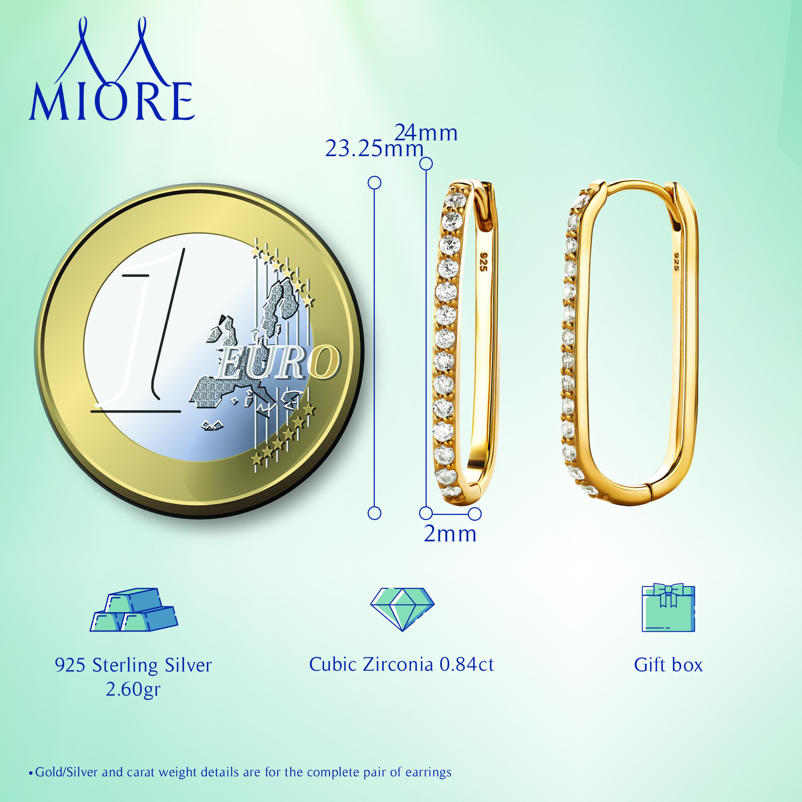 Miore Earrings Orecchini Argento 925 Placcato Oro con Zirconia