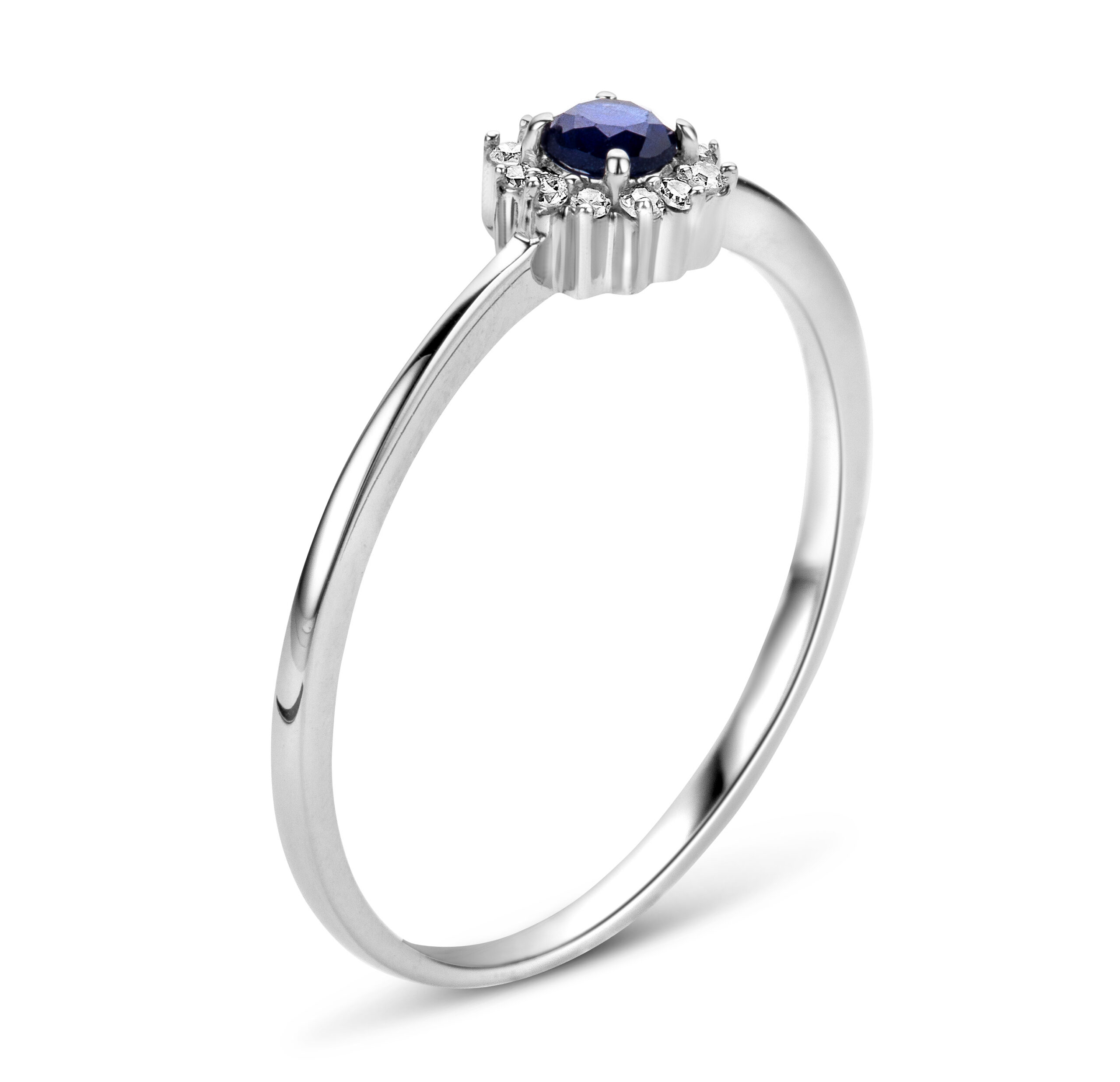 Miore Anello oro bianco 9Kt zaffiro creato blu donna