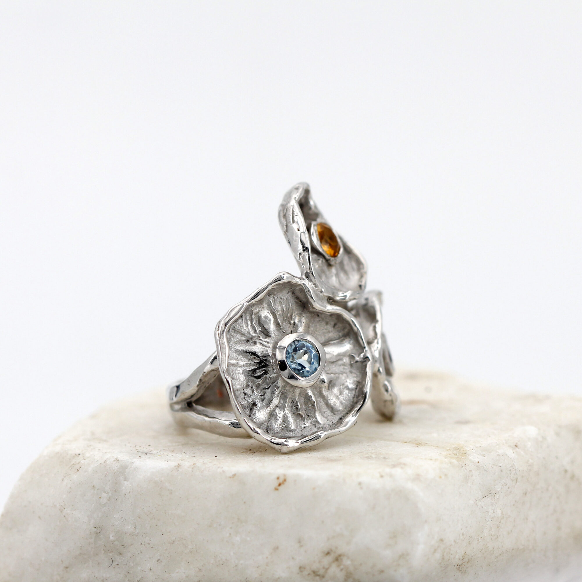 Anna Gioielli Winter Flower anello argento 925 tre fiori citrino