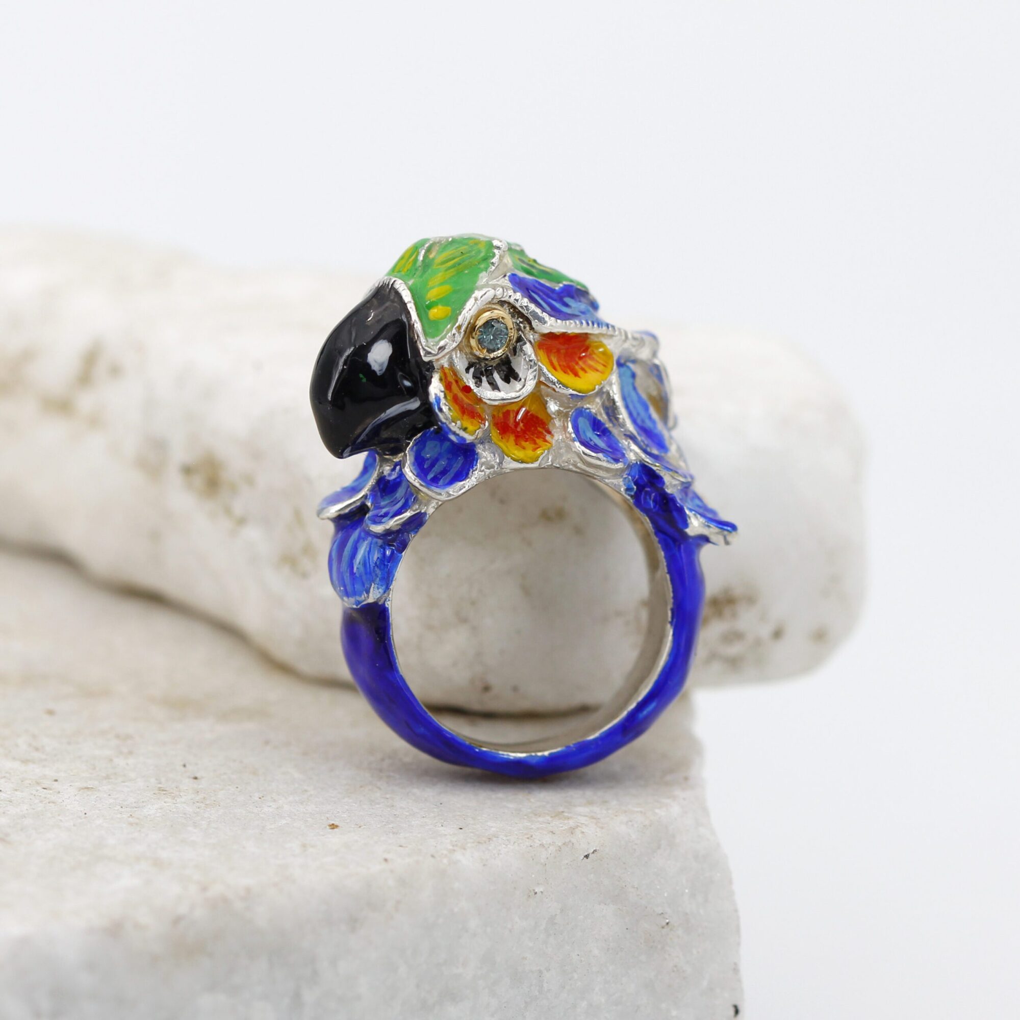 Anna Gioielli Jolly Jewels Anello pappagallo argento oro diamanti blu