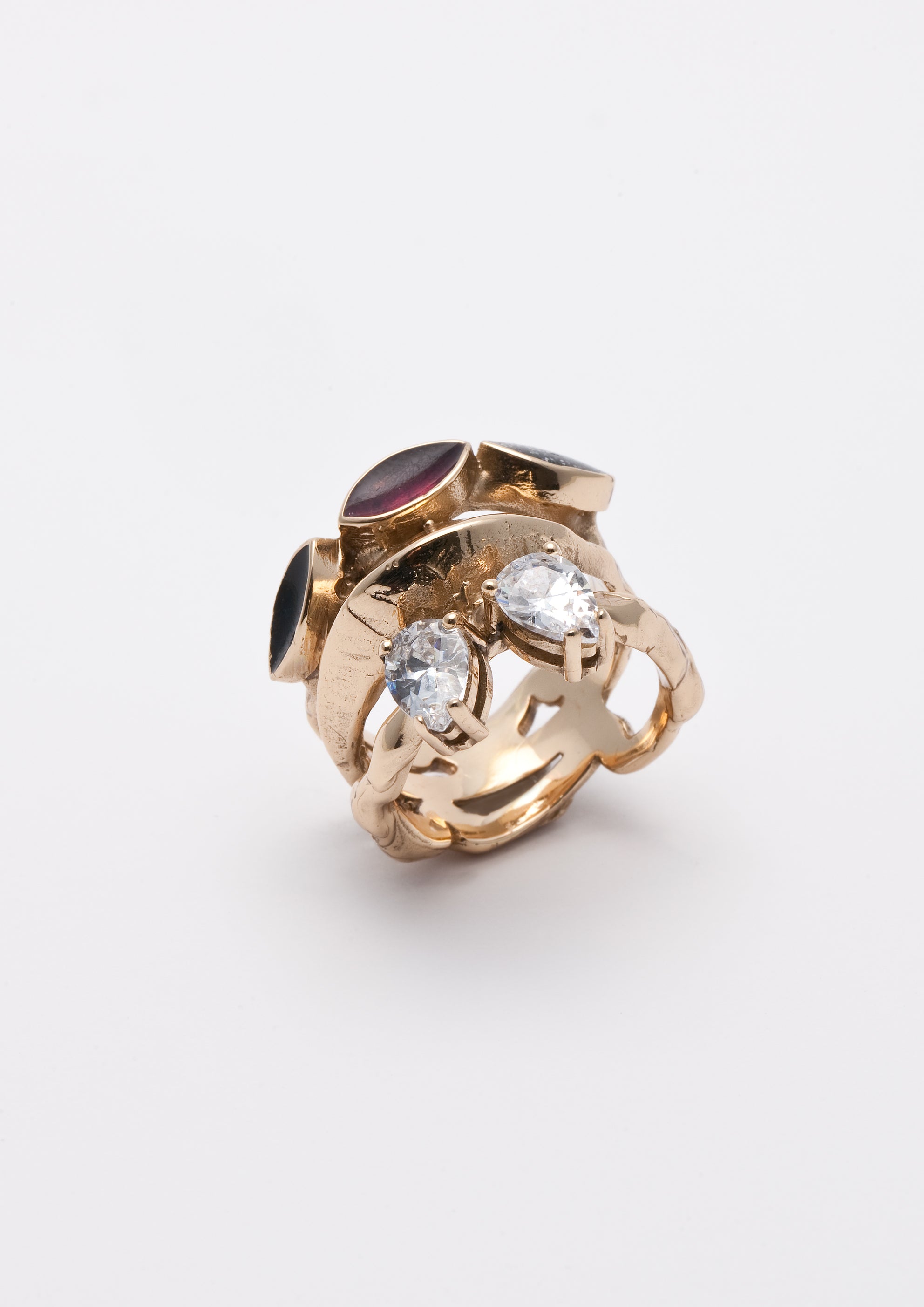 Voodoo Jewels Bold Shapes White Kalika Anello Bronzo Pietra Bianca
