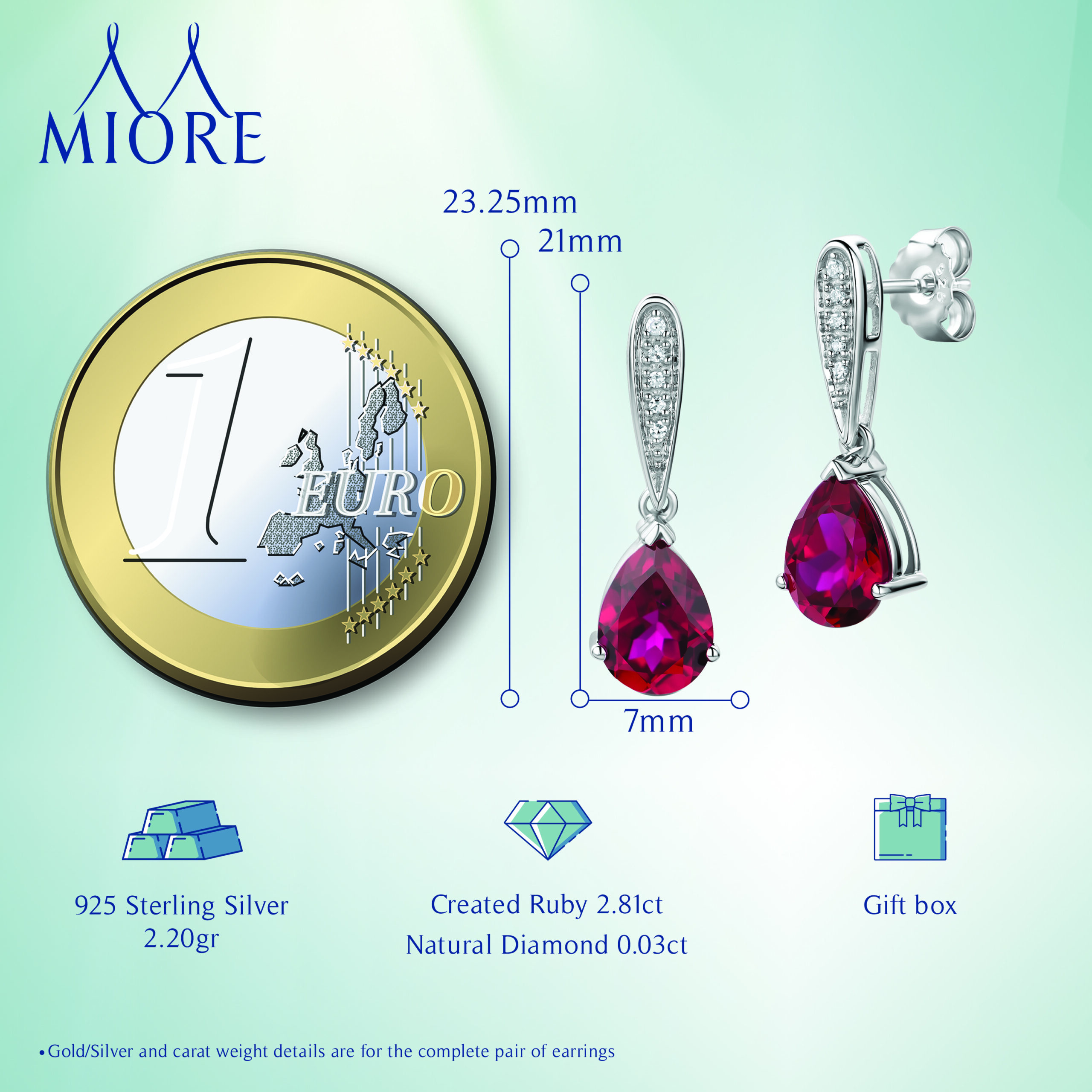 Miore Earrings Orecchini Argento 925 Rubino Creato